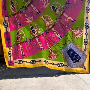 Vibrant Equestrian Print Silk wool - Lime, Pink & Yellow